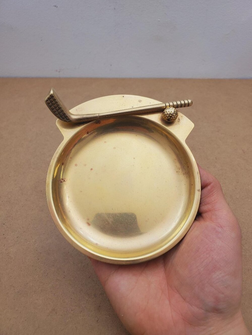 Vintage Brass Pocket Change Dish Golfing Tray Mid Century Golf Club Golf Ball -